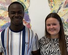 Gaynes School headboy and headgirl Solomon Sankoh and Leila Sykes celebrate outstanding grades