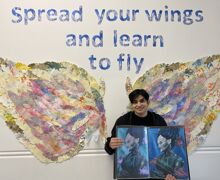 Gaynes School aspiring artist Daniel Cornea celebrates excellent grades including grade 9 for Art